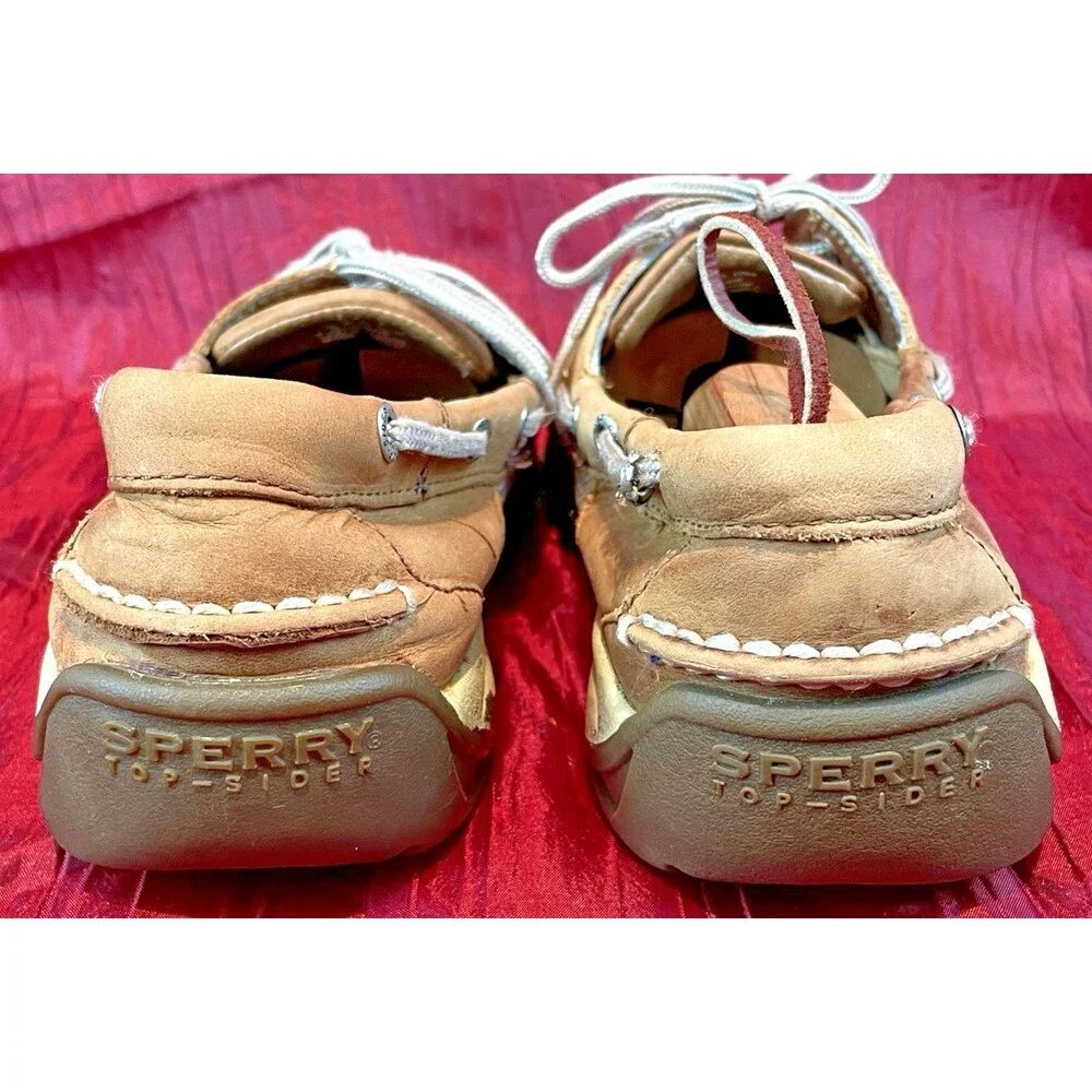 Mens Sperry Top-Sider Marlin Tan Leather Mesh Boat Deck Shoes sz 10M